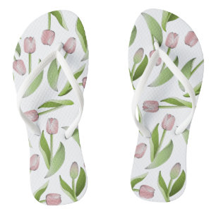 Moderne Roze Tulp Bloem Patroon Teenslippers