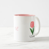 Moderne Roze Tulp Bloem Tweekleurige Koffiemok (Voorkant rechts)
