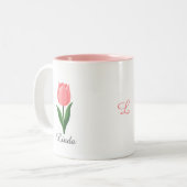 Moderne Roze Tulp Bloem Tweekleurige Koffiemok (Voorkant links)