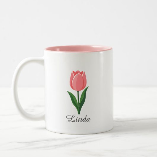 Moderne Roze Tulp Bloem Tweekleurige Koffiemok (Links)