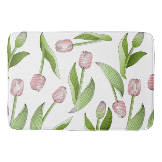 Moderne Roze Tulp Bloemen Badmat (Voorkant)