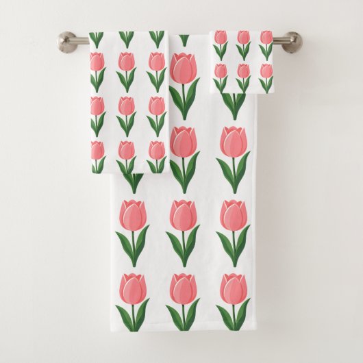Moderne roze tulp bloempatroon op wit bad handdoek (Insitu)