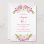 Moderne Roze Tulp en Narcissus Bloemen Huwelijk Kaart (Voorkant)