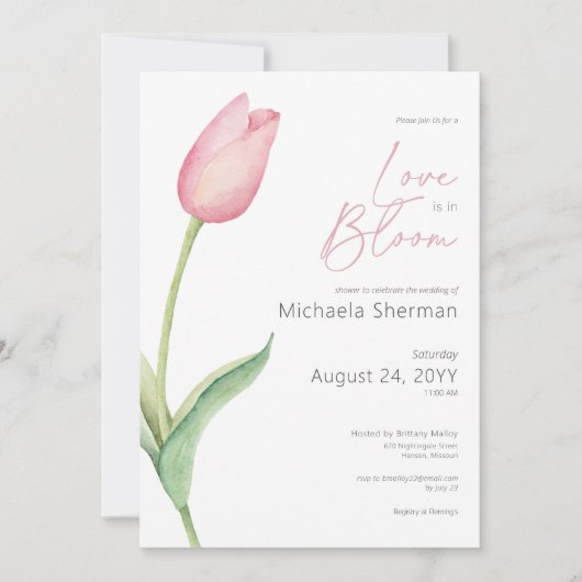 Moderne roze tulp liefde in bloei douche kaart (Voorkant)