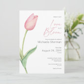 Moderne roze tulp liefde in bloei douche kaart (Staand voorkant)