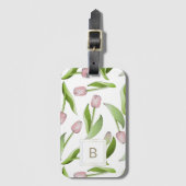 Moderne Roze Tulp Monogram Bagagelabel (Voorkant (verticaal))