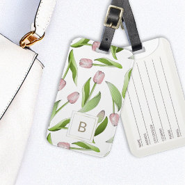 Moderne Roze Tulp Monogram Bagagelabel