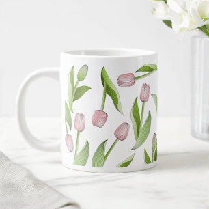 Moderne Roze Tulp Patroon Grote Koffiekop