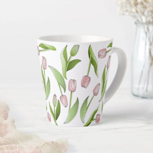Moderne Roze Tulp Patroon Latte Mok