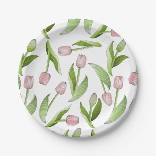 Moderne Roze Tulp Patroon Papieren Bordje (Voorkant)