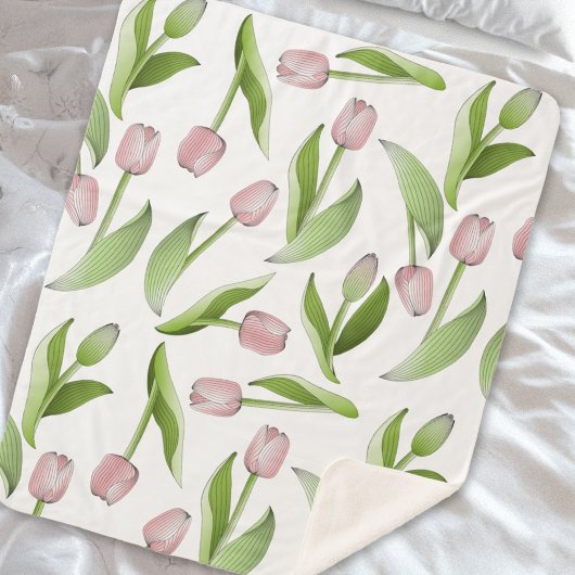 Moderne Roze Tulp Sherpa Deken