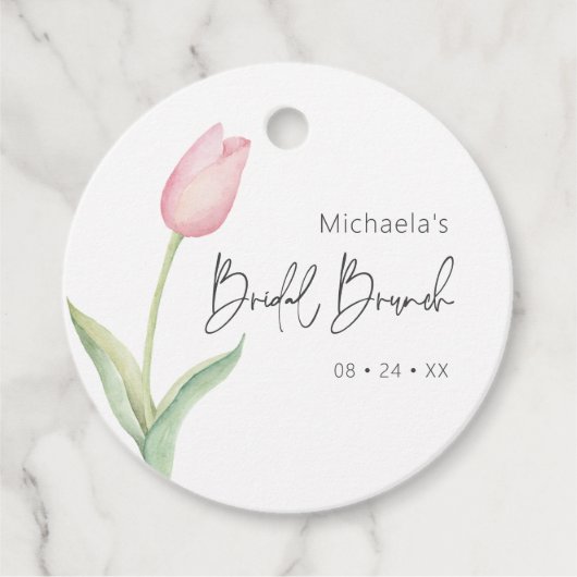Moderne roze tulp solo bruids brunch bedankjes labels (Voorkant)
