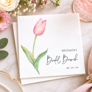 Moderne Roze Tulp Solo Bruids Brunch Cocktail Servet