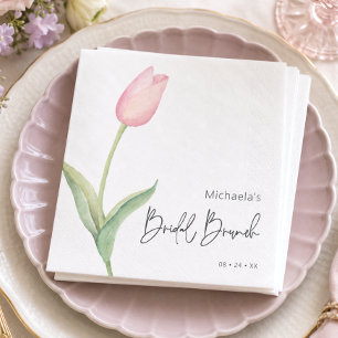 Moderne Roze Tulp Solo Bruids Brunch Lunch Servet