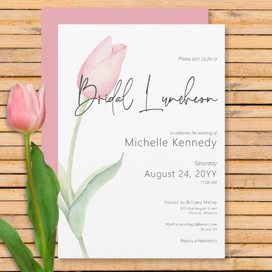 Moderne Roze Tulp Solo Bruiloftslunch Kaart