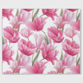 Moderne Roze Tulp Witte Bloemmotief Cadeaupapier (Vlak)