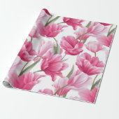 Moderne Roze Tulp Witte Bloemmotief Cadeaupapier (Uitgerold)