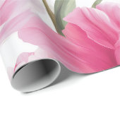 Moderne Roze Tulp Witte Bloemmotief Cadeaupapier (Rol Hoek)