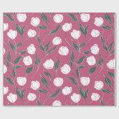 Moderne Roze Tulp Witte Bloemmotief Cadeaupapier (Vlak)