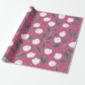 Moderne Roze Tulp Witte Bloemmotief Cadeaupapier (Uitgerold)