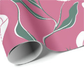 Moderne Roze Tulp Witte Bloemmotief Cadeaupapier (Rol Hoek)