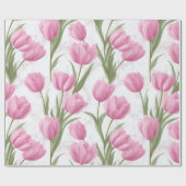 Moderne Roze Tulp Witte Bloemmotief Cadeaupapier (Vlak)