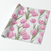 Moderne Roze Tulp Witte Bloemmotief Cadeaupapier (Uitgerold)