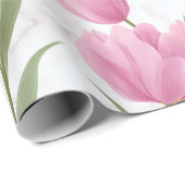 Moderne Roze Tulp Witte Bloemmotief Cadeaupapier (Rol Hoek)