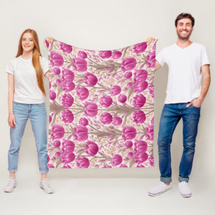 Moderne Roze Tulp Witte Bloemmotief Fleece Deken