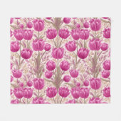 Moderne Roze Tulp Witte Bloemmotief Fleece Deken (Voorkant (Horizontaal))