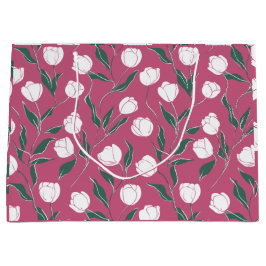 Moderne Roze Tulp Witte Bloemmotief Groot Cadeauzakje