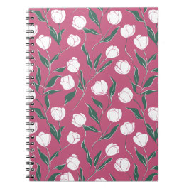 Moderne Roze Tulp Witte Bloemmotief Notitieboek