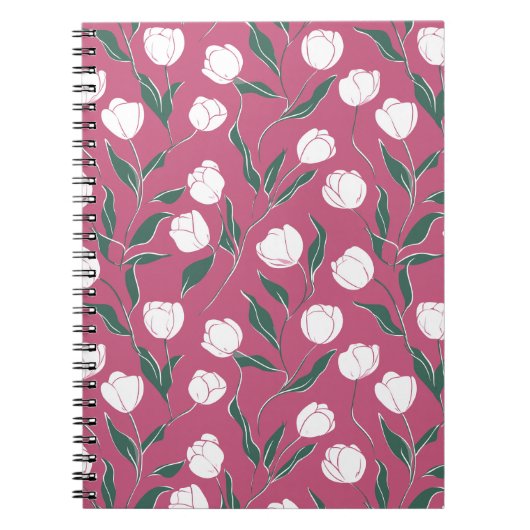 Moderne Roze Tulp Witte Bloemmotief Notitieboek (Voorkant)