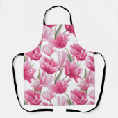 Moderne Roze Tulp Witte Bloemmotief Schort (Voorkant)