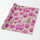 Moderne Roze Tulp Witte Bloempatroon Cadeaupapier (Uitgerold)