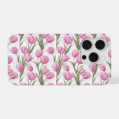 Moderne Roze Tulp Witte Bloempatroon iPhone Hoesje (Achterkant horizontaal)