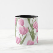Moderne Roze Tulp Witte Bloempatroon Mok (Midden)