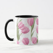 Moderne Roze Tulp Witte Bloempatroon Mok (Links)