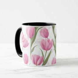 Moderne Roze Tulp Witte Bloempatroon Mok