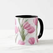 Moderne Roze Tulp Witte Bloempatroon Mok (Voorkant rechts)