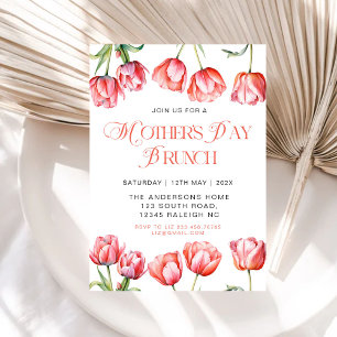 Moderne Roze Tulpen Bloemen Moederdag Brunch Kaart