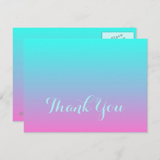 Moderne roze turquoise ombre bruiloft Dank u Briefkaart (Voorkant / Achterkant)