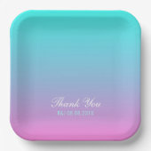 moderne roze turquoise ombre trouw favor papieren bordje (Voorkant)