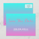 moderne roze turquoise ombre wedding save the date aankondigingskaart (Voorkant / Achterkant)