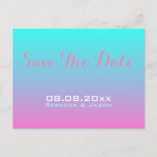 moderne roze turquoise ombre wedding save the date aankondigingskaart (Voorkant)