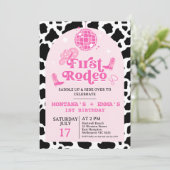 Moderne Roze Tweeling Cowgirl Eerste Rodeo 1e Verj Kaart (Staand voorkant)