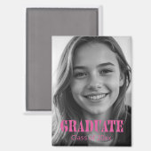 Moderne Roze Typografie Afstudeerfoto Magneet (Voorkant / Achterkant)
