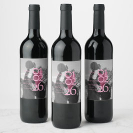 Moderne Roze Typografie Bedankt Foto Wijn Etiket