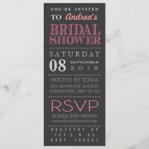 Moderne roze Typografie Bridal Wedding Shower Long Kaart