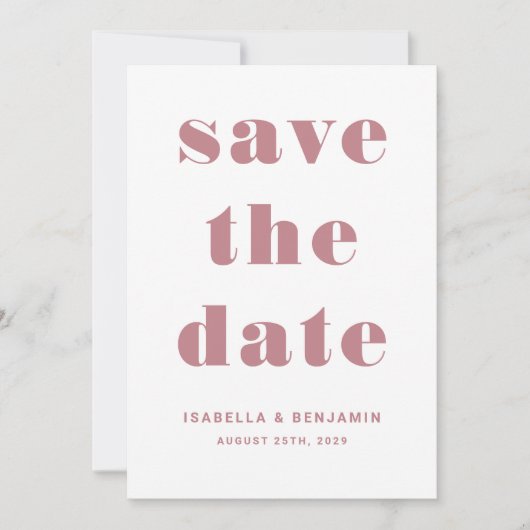 Moderne roze typografie bruiloft save the date (Voorkant)